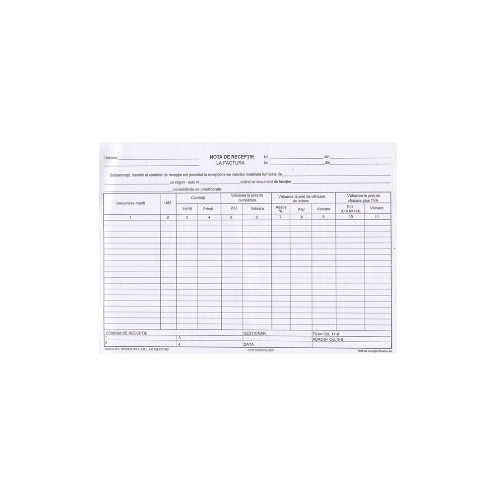 Nota de receptie A4, 100 file 1403ZZ513-A1 12.605042