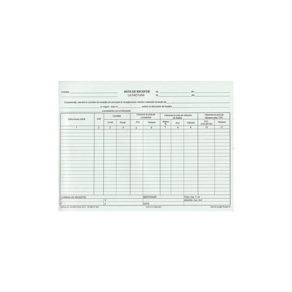 Nota de receptie A4, 100 file, autocopiativa, 2 exemplare 14160047 24.369748