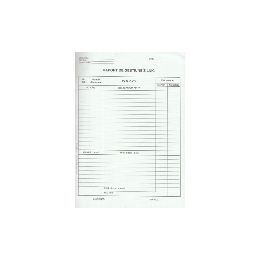 Raport de gestiune zilnic A4, 100 file 1403ZZ520 12.605042
