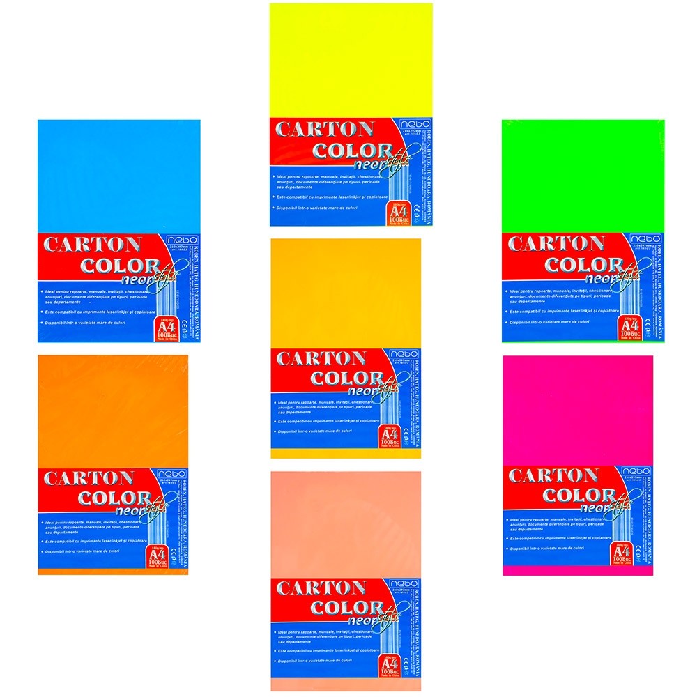 Carton color A4 180g NEON Set 100 - NEBO 42.857143