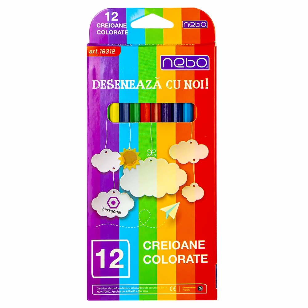 Creioane color hexagonale, 12 buc/set - NEBO 16312 5.042017