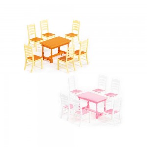 Masa+scaune pentru papusi, 7 piese/set, 21x12x6 cm, Wader 54395 15.12605