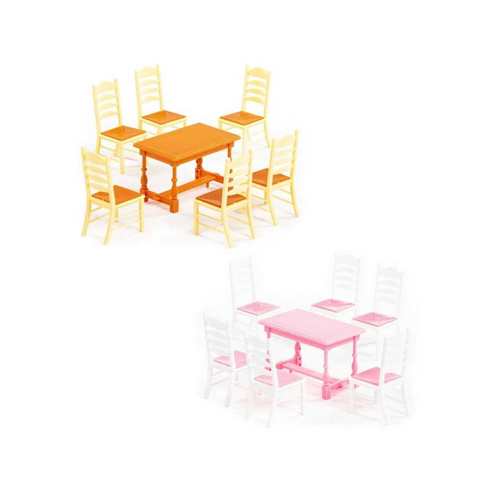 Masa+scaune pentru papusi, 7 piese/set, 21x12x6 cm, Wader 54395 15.12605
