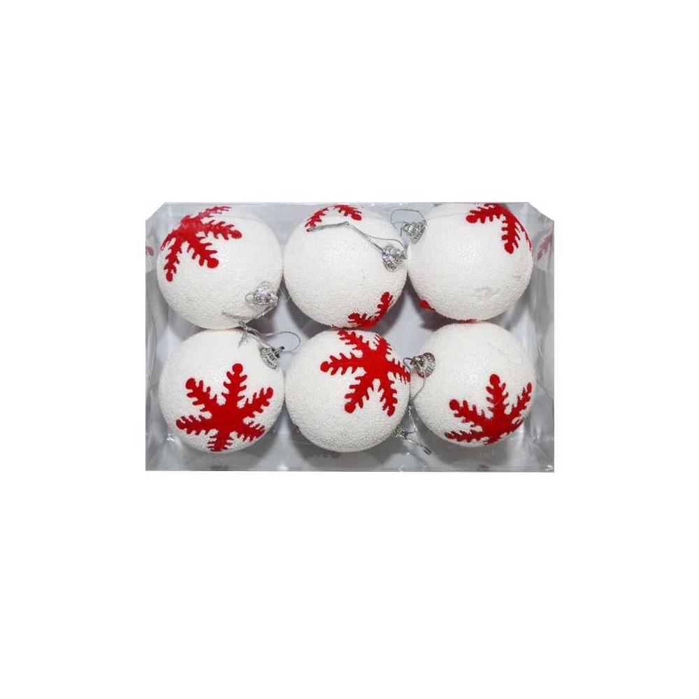 Globuri pom Craciun, albe-desen fulgi nea, 7 cm, 6/set 17AD-2 18.487395