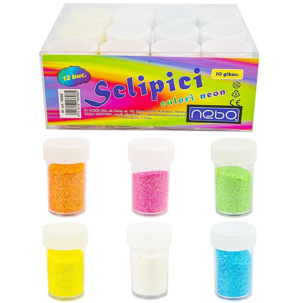 Sclipici, culori neon, 10 g/buc, 12 buc/set - NEBO 16698 11.764706