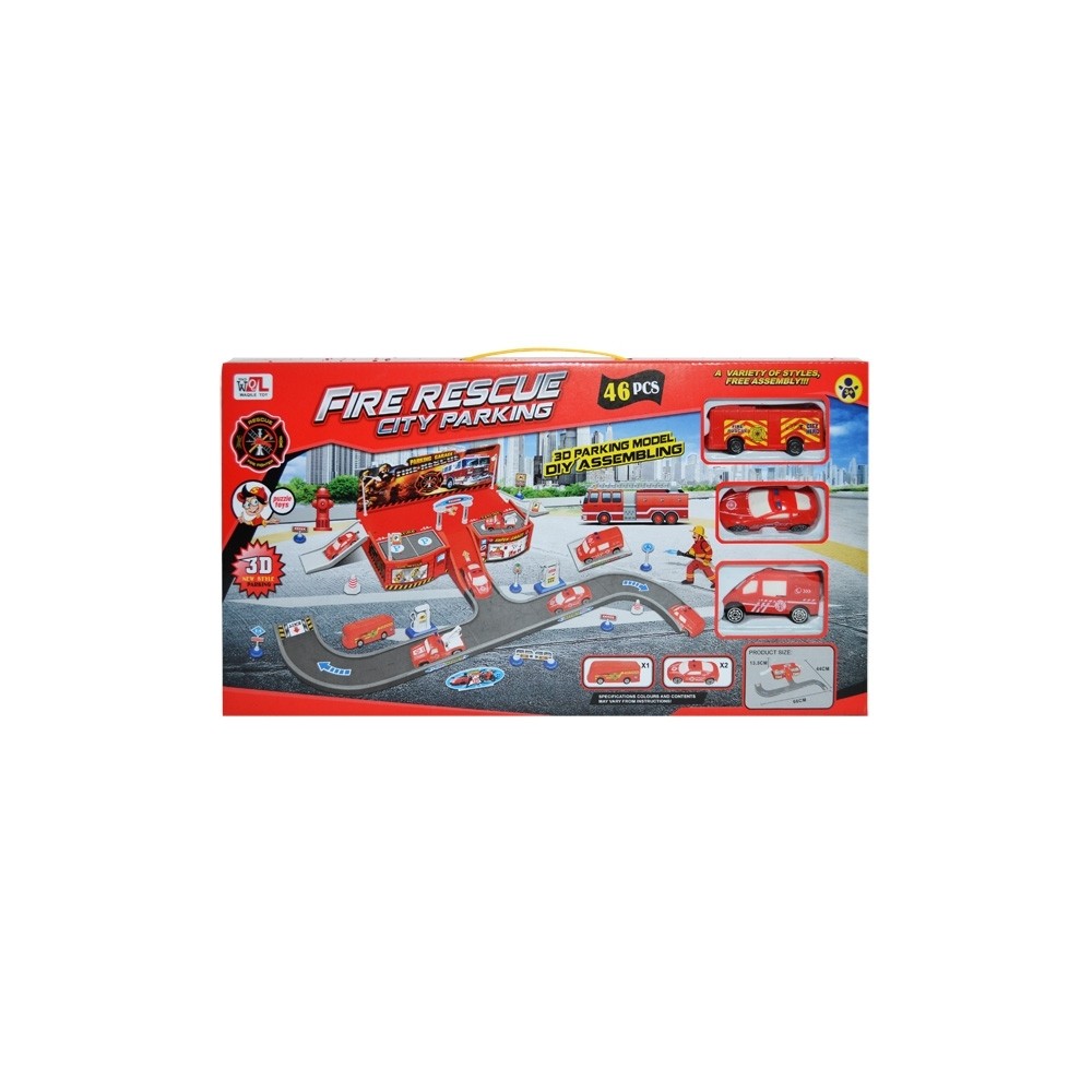 Parcare + masini pompieri + accesorii, 46 piese/cutie P668-41 48.739496