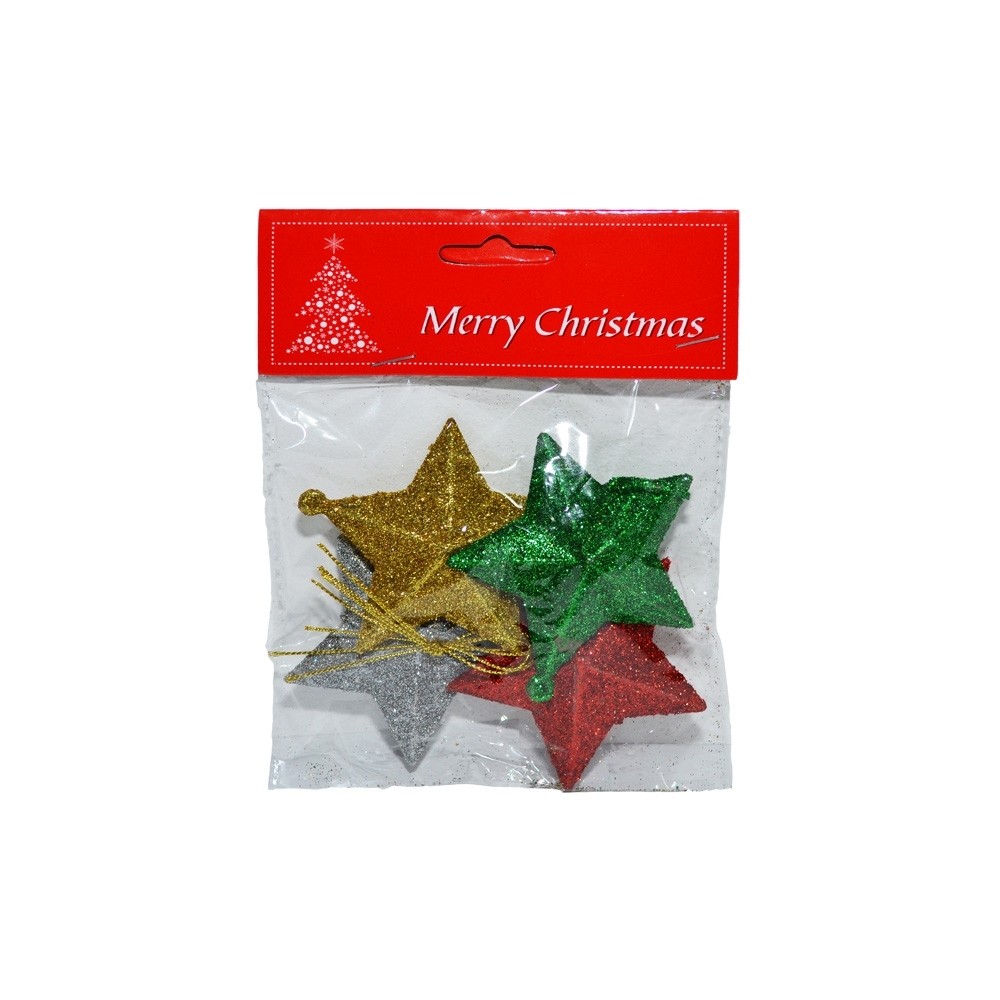 Ornament Craciun - stelute cu sclipici color, 4/set MZ19-122 4.201681