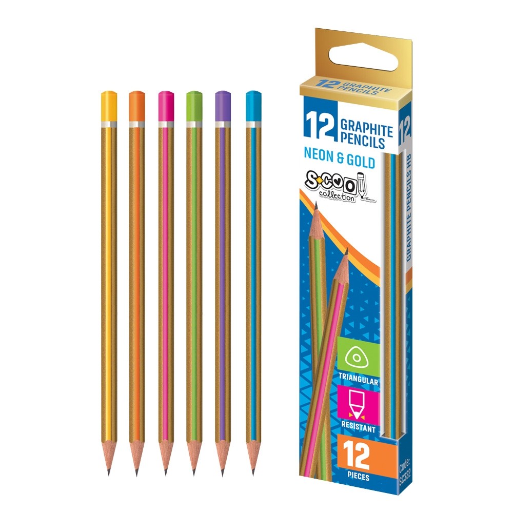 Creion grafit HB, neon/gold, 12 buc/cutie - S-COOL SC322 0.840336