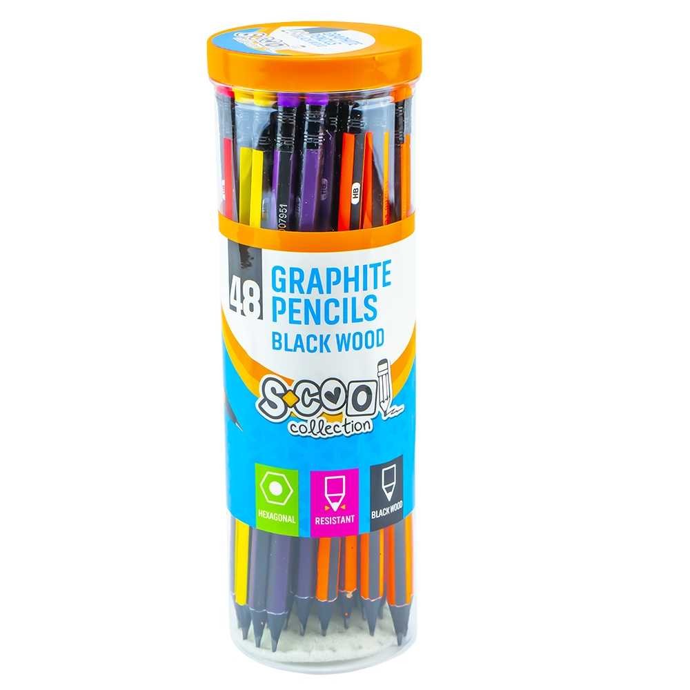 Creion grafit HB, cu radiera, hexagonal/lemn negru, 48 buc/cutie - S-COOL SC007 0.840336