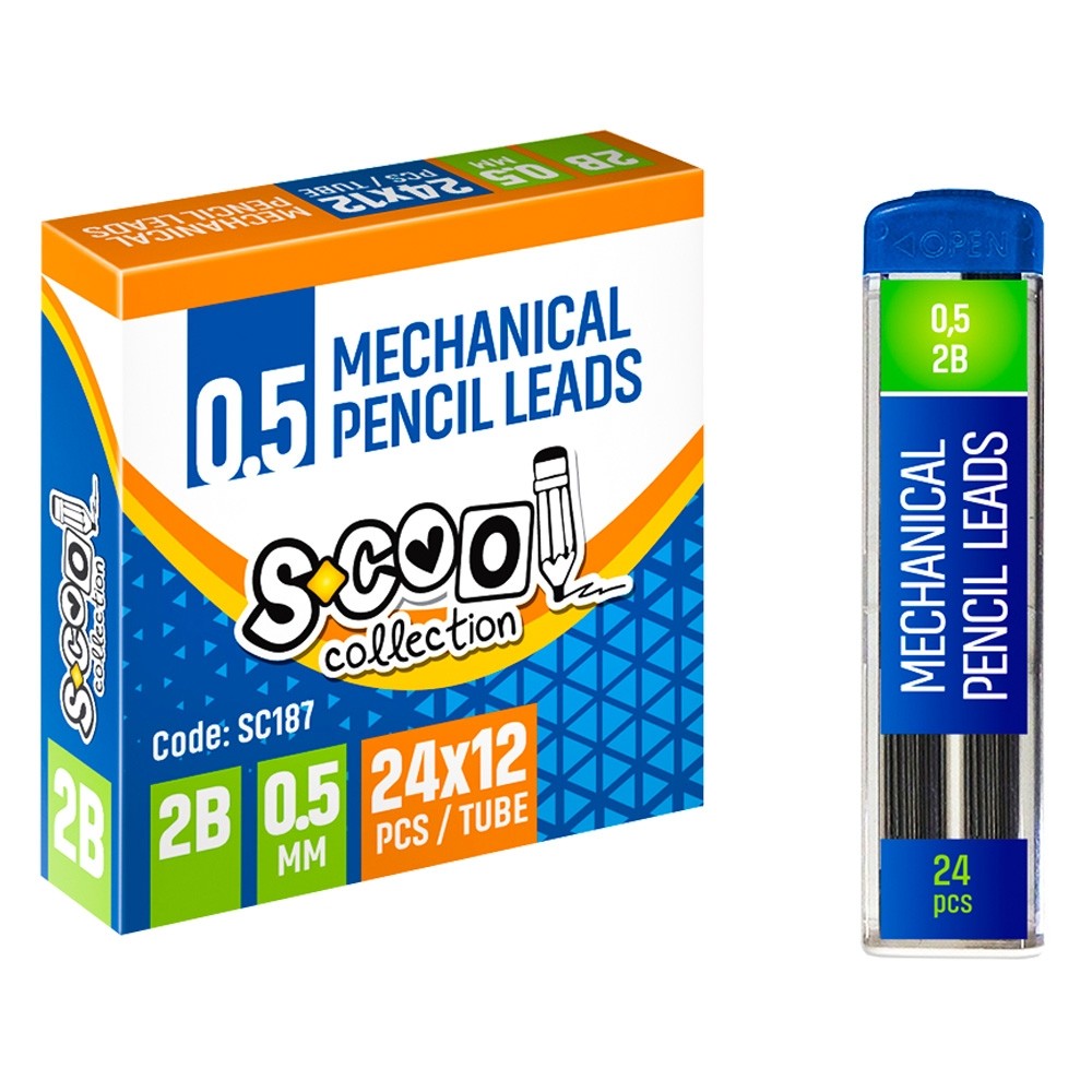 Mine creion mecanic 0,5mm, 2B, 24 buc/set - S-COOL SC187 1.260504