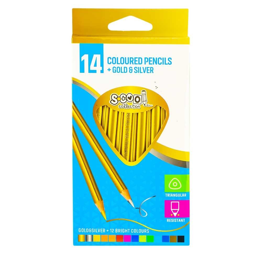 Creioane color,auriu,argintiu, 14 culori/set - S-COOL SC323 8.823529
