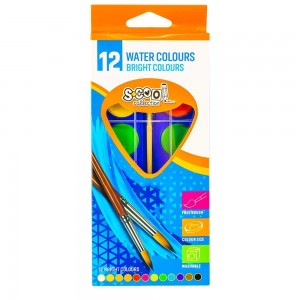 Acuarele, 12 culori, 28 mm , pensula, cutie carton - S-COOL SC012 10.504202