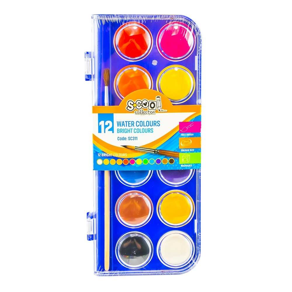 Acuarele, 12 culori, 28 mm , pensula - S-COOL SC311 9.663866