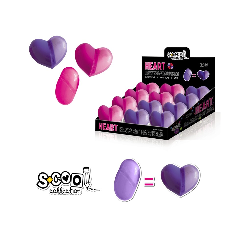 Ascutitoare cu radiera, Heart, 12 buc/display - S-COOL SC863 5.462185
