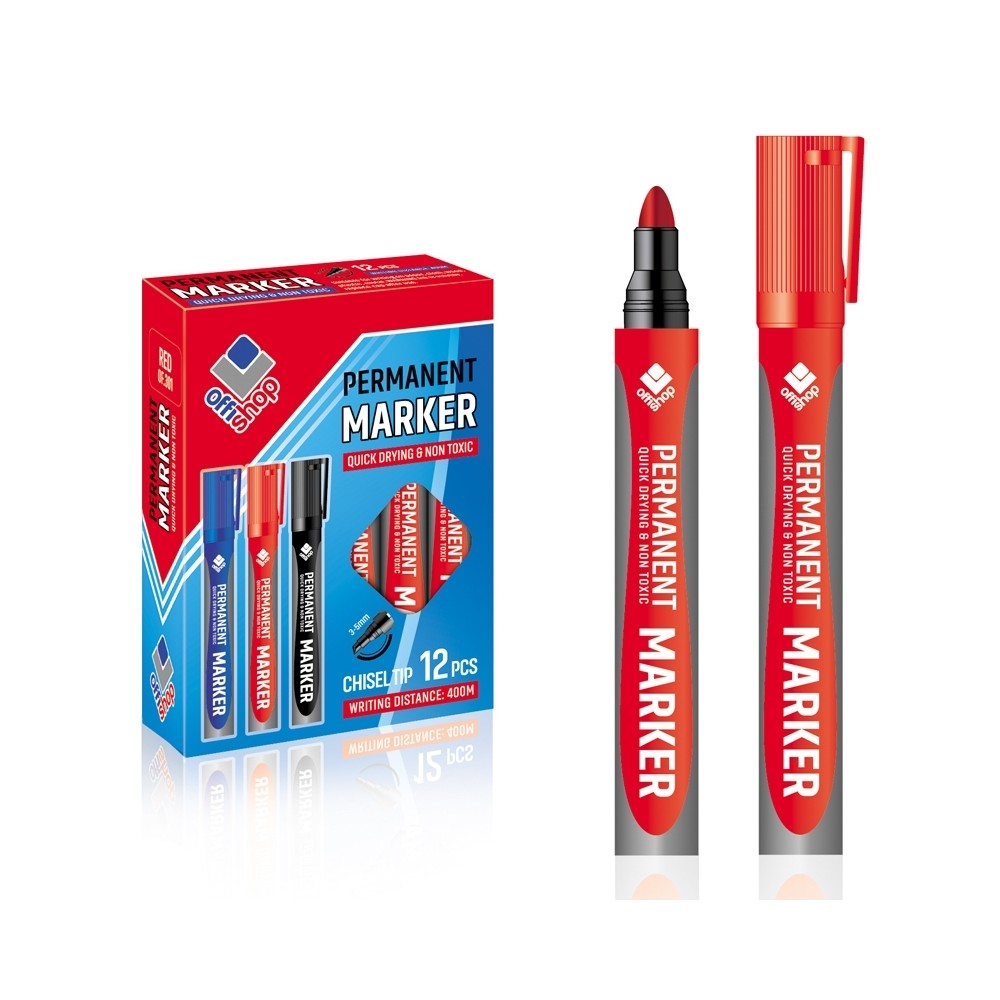 Marker permanent rosu, 2-4 mm, 12 buc/set - OFFISHOP OF094 1.680672