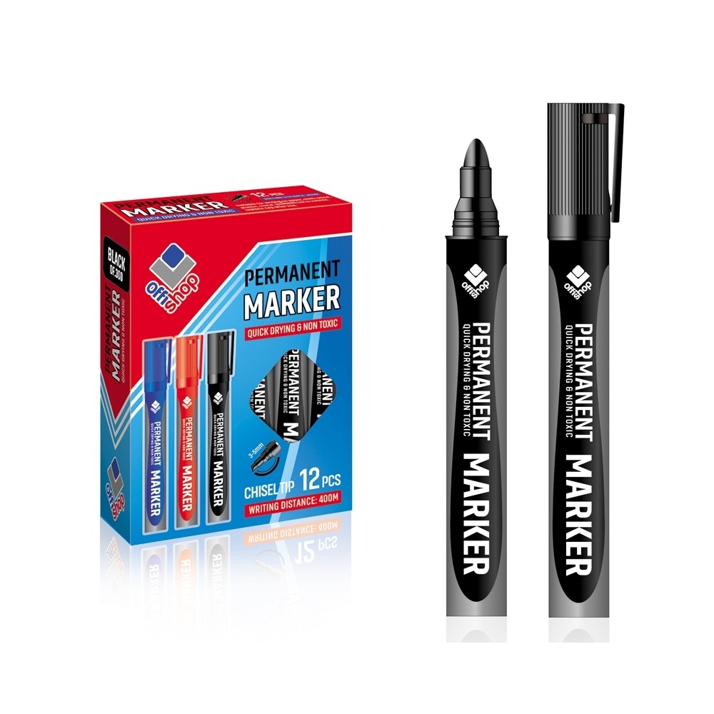Marker permanent negru, 2-4 mm, 12 buc/set - OFFISHOP OF092 1.680672