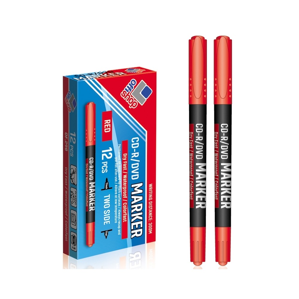 Marker CD/DVD 2 capete, rosu, 0,5-0,1 mm, 12 buc/set - OFFISHOP OF298 1.680672