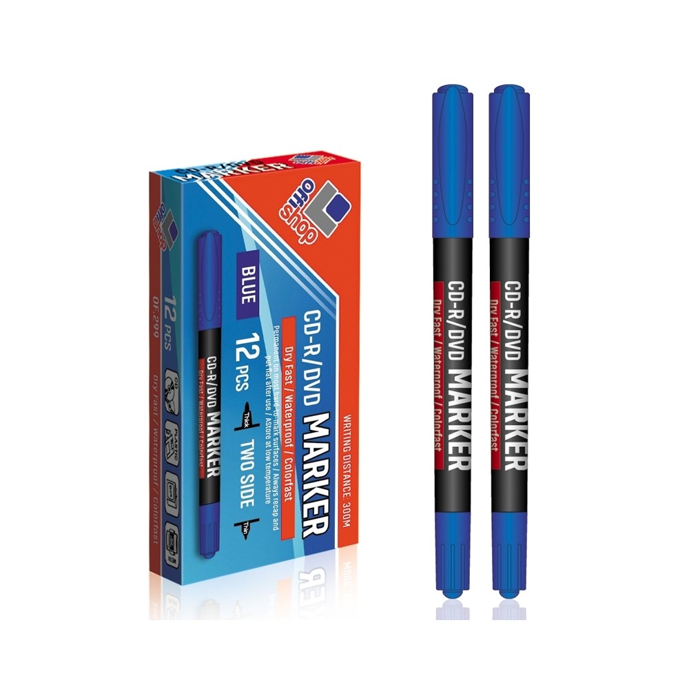 Marker CD/DVD 2 capete, albastru, 0,5-0,1 mm, 12 buc/set - OFFISHOP OF299 1.680672