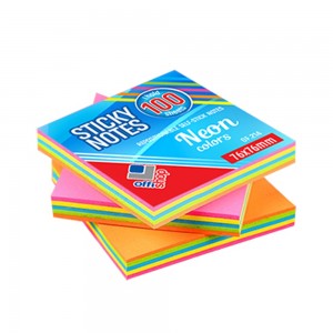 Notes adeziv neon, 75x75mm, multicolor, 100 coli - OFFISHOP OF214 2.521008
