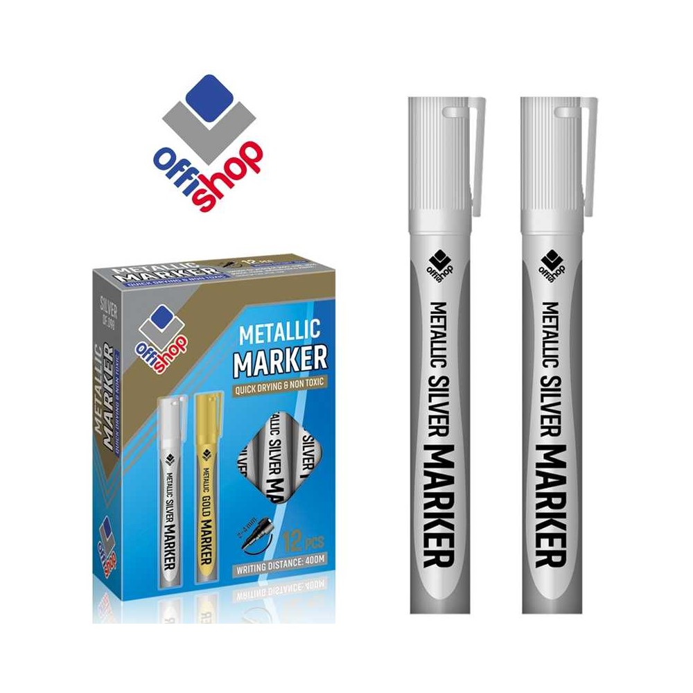Marker permanent argintiu, 2-4 mm, 12 buc/set - OFFISHOP OF098 2.941176