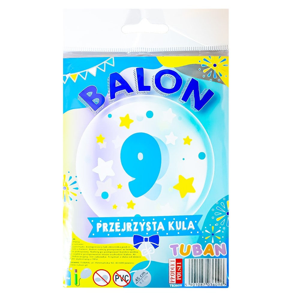 Balon transparent 45 cm - cifra 9, pentru baieti - TUBAN TB3609 11.764706