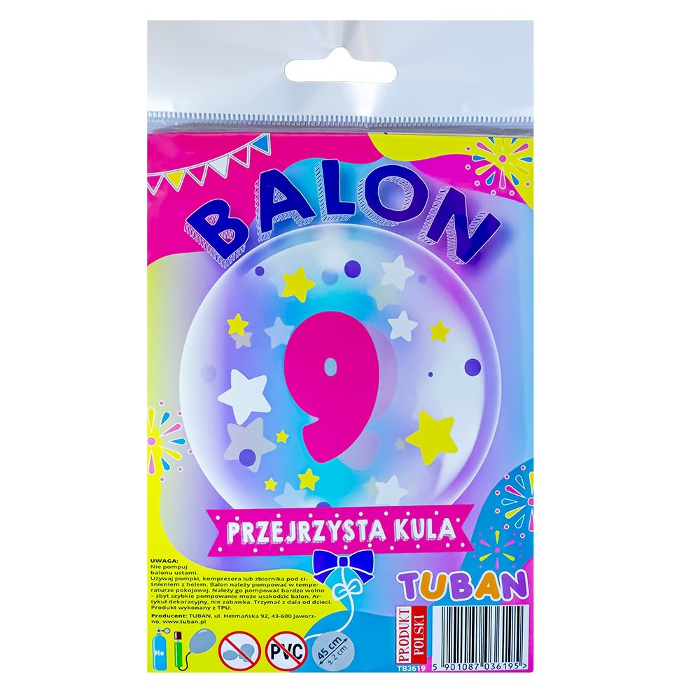 Balon transparent 45 cm - cifra 9, pentru fete - TUBAN TB3619 11.764706