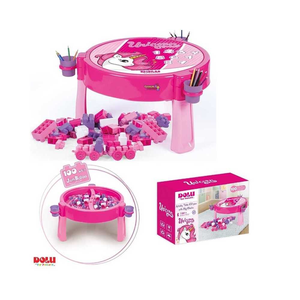 Masuta activitati, Roz - Unicorn + 100 cuburi, JUMBO - DOLU 2572 273.109244