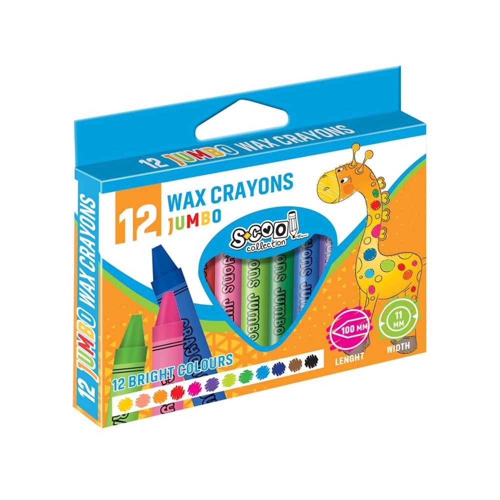 Creioane cerate, JUMBO, 12 culori/set - S-COOL SC017 6.302521