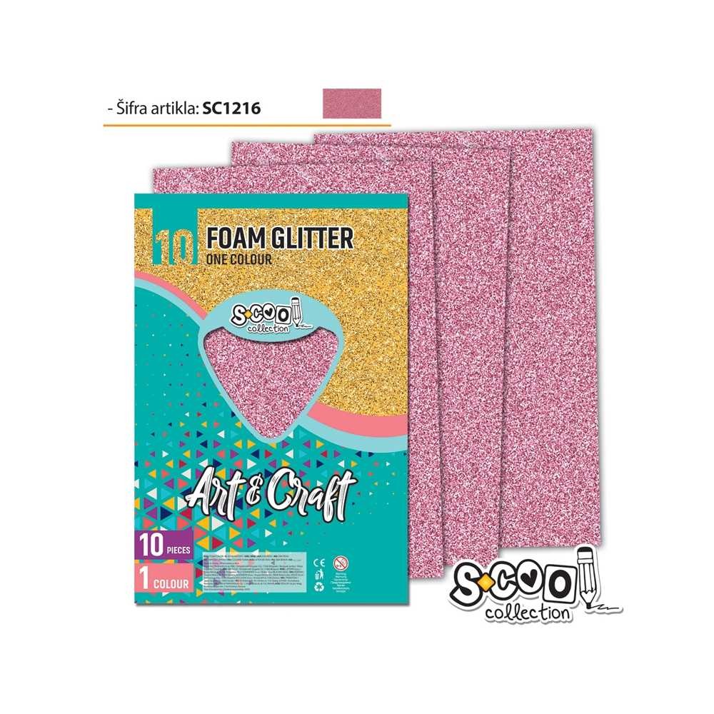 Hartie buretata, glitter, roz, 10 buc/set, 20x30 cm - S-COOL SC1216 13.445378