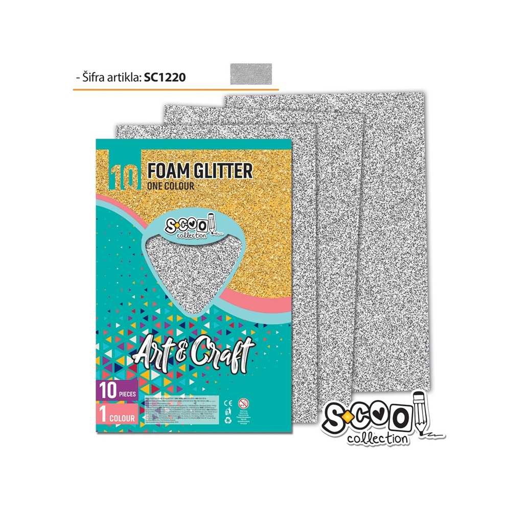 Hartie buretata, glitter, argintie, 10 buc/set, 20x30 cm - S-COOL SC1220 13.445378