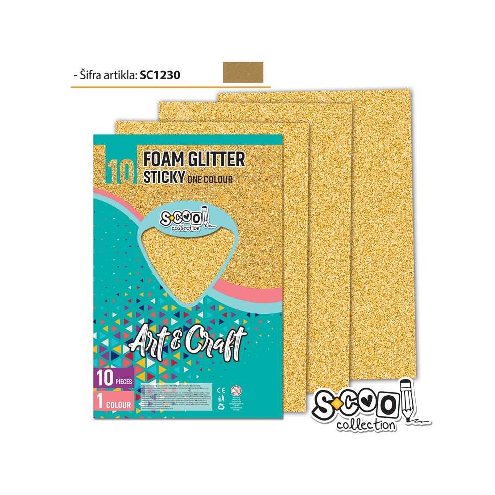 Hartie buretata, adeziva, glitter, aurie, 10 buc/set- S-COOL SC1230 17.647059