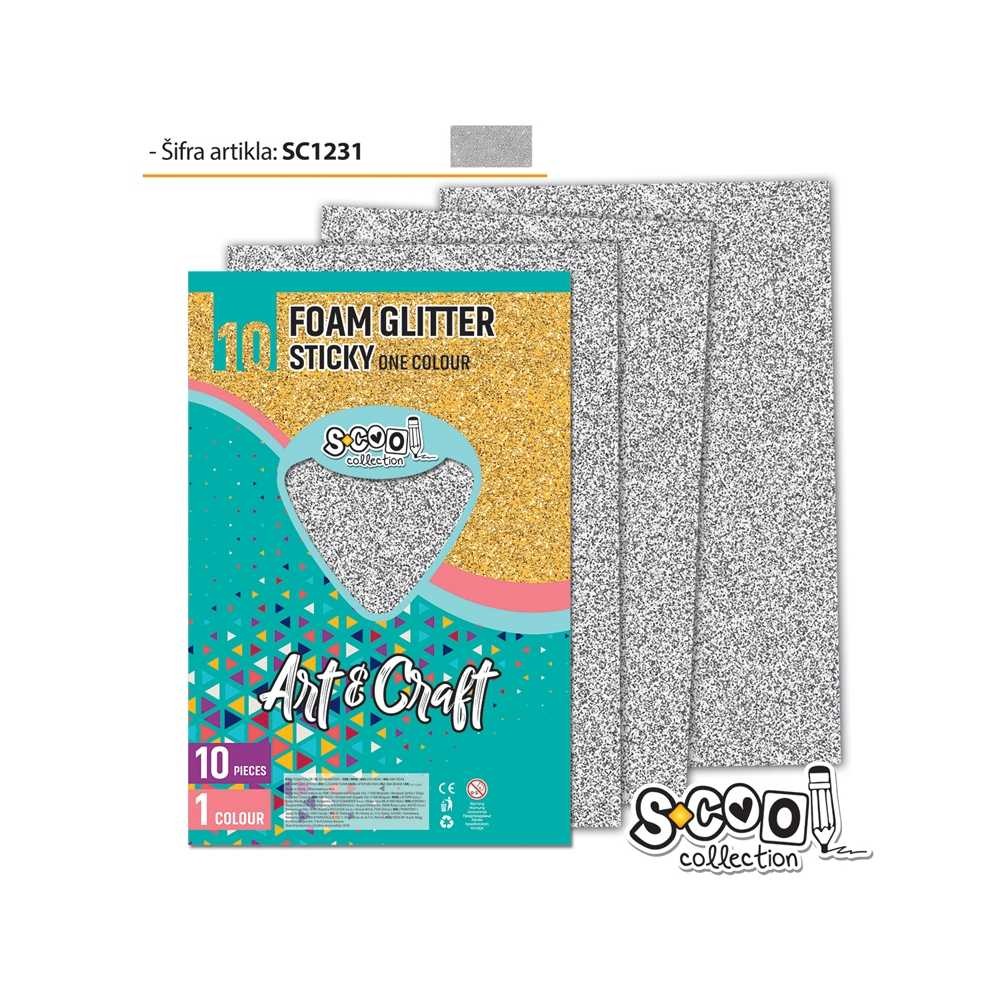 Hartie buretata, adeziva, glitter, argintie, 10 buc/set- S-COOL SC1231 17.647059