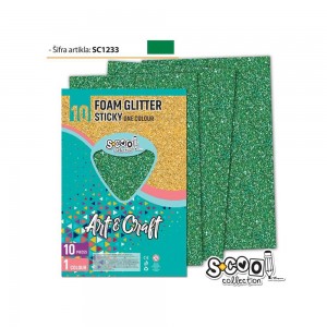 Hartie buretata, adeziva, glitter, verde, 10 buc/set, 20x30 cm - S-COOL SC1233 17.647059