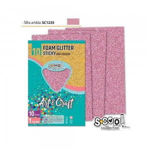 Hartie buretata, adeziva, glitter, roz deschis, 10 buc/set, 20x30 cm - S-COOL SC1235 17.647059