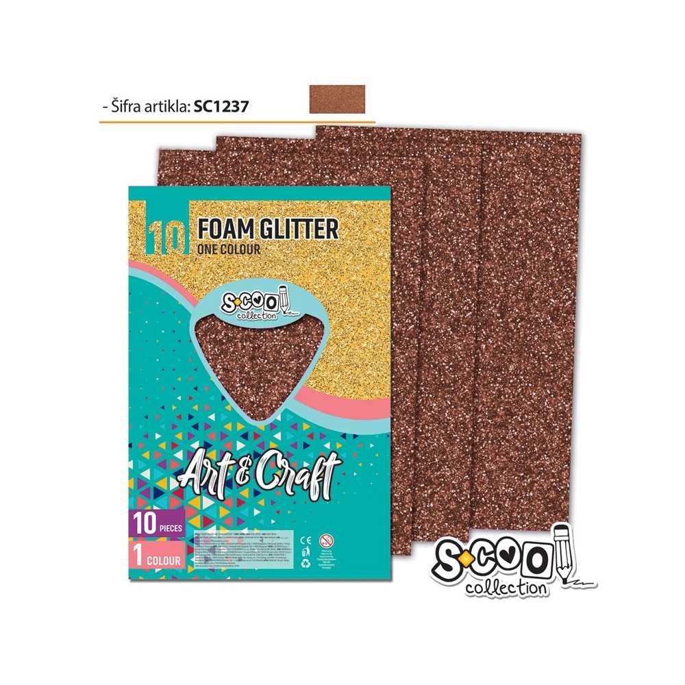 Hartie buretata, adeziva, glitter, maro 10 buc/set, 20x30 cm - S-COOL SC1237 17.647059