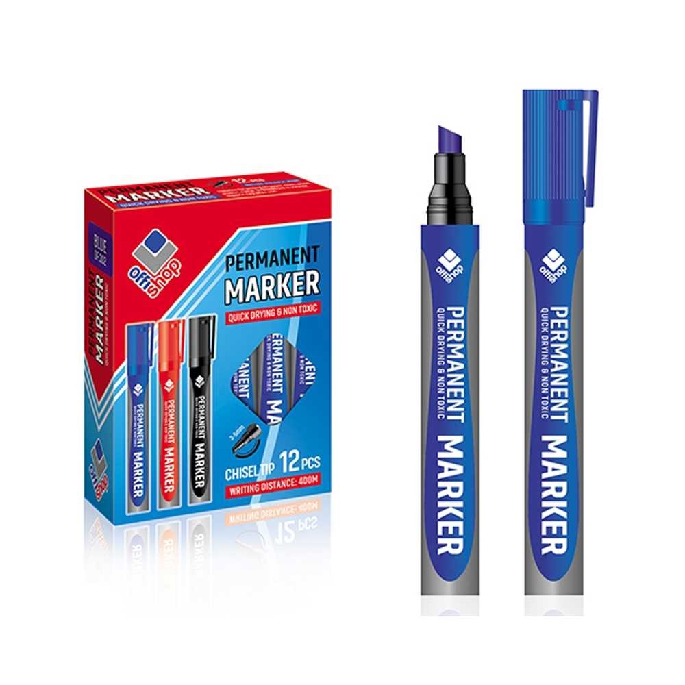 Marker permanent, tesit, albastru, 12 buc/set - OFFISHOP OF302 1.680672