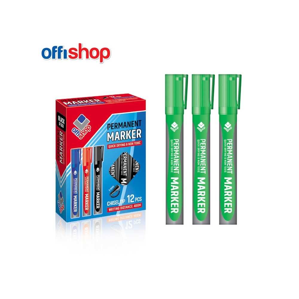 Marker permanent, rotund, verde, 12 buc/set - OFFISHOP OF371 1.680672