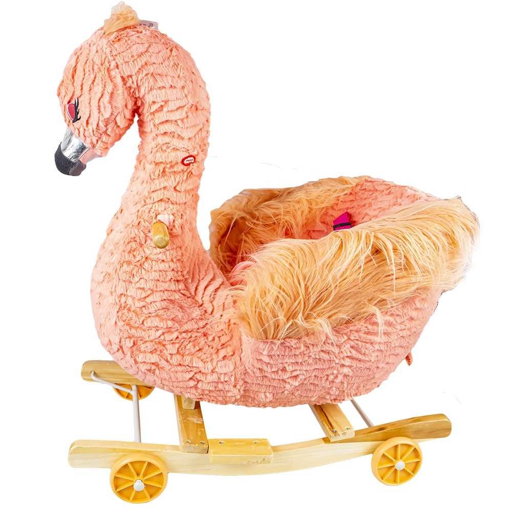Balansoar pentru bebelusi, Flamingo, lemn + plus, cu rotile, roz, 66 cm RB-F 260.504202
