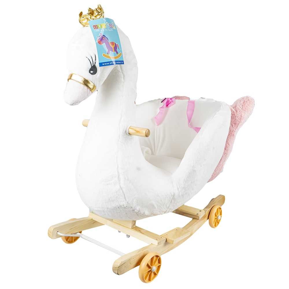 Balansoar pentru bebelusi, Lebada, lemn + plus, cu rotile, 66cm RB-L01 260.504202
