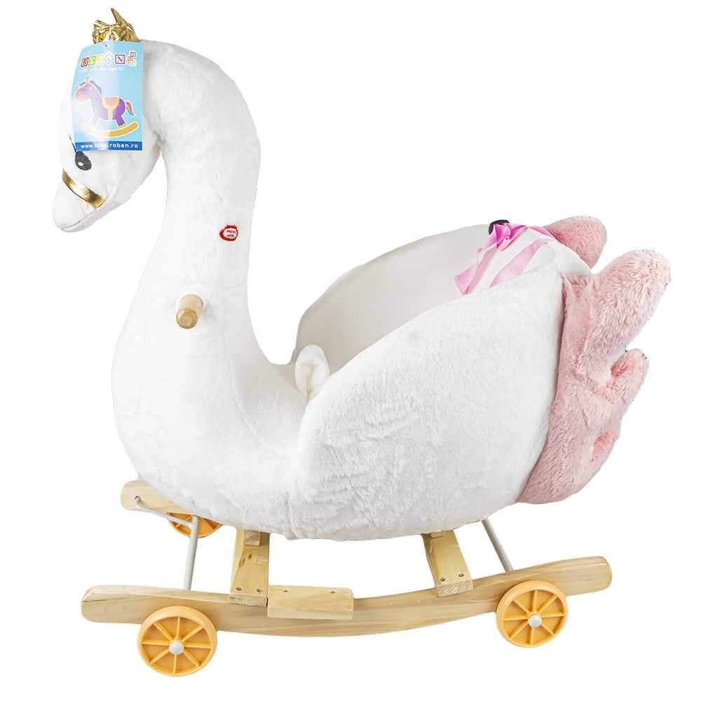 Balansoar pentru bebelusi, Lebada, lemn + plus, cu rotile, 66cm RB-L01 260.504202