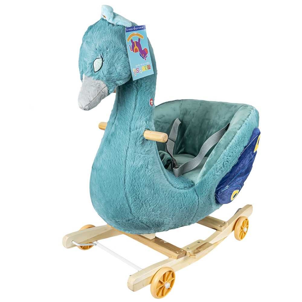 Balansoar pentru bebelusi, Paun, lemn + plus, cu rotile, 66 cm RB-L 268.067227