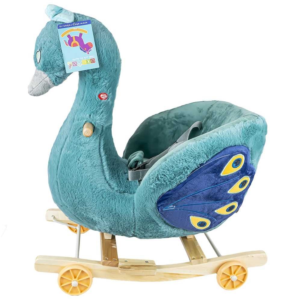Balansoar pentru bebelusi, Paun, lemn + plus, cu rotile, 66 cm RB-L 268.067227