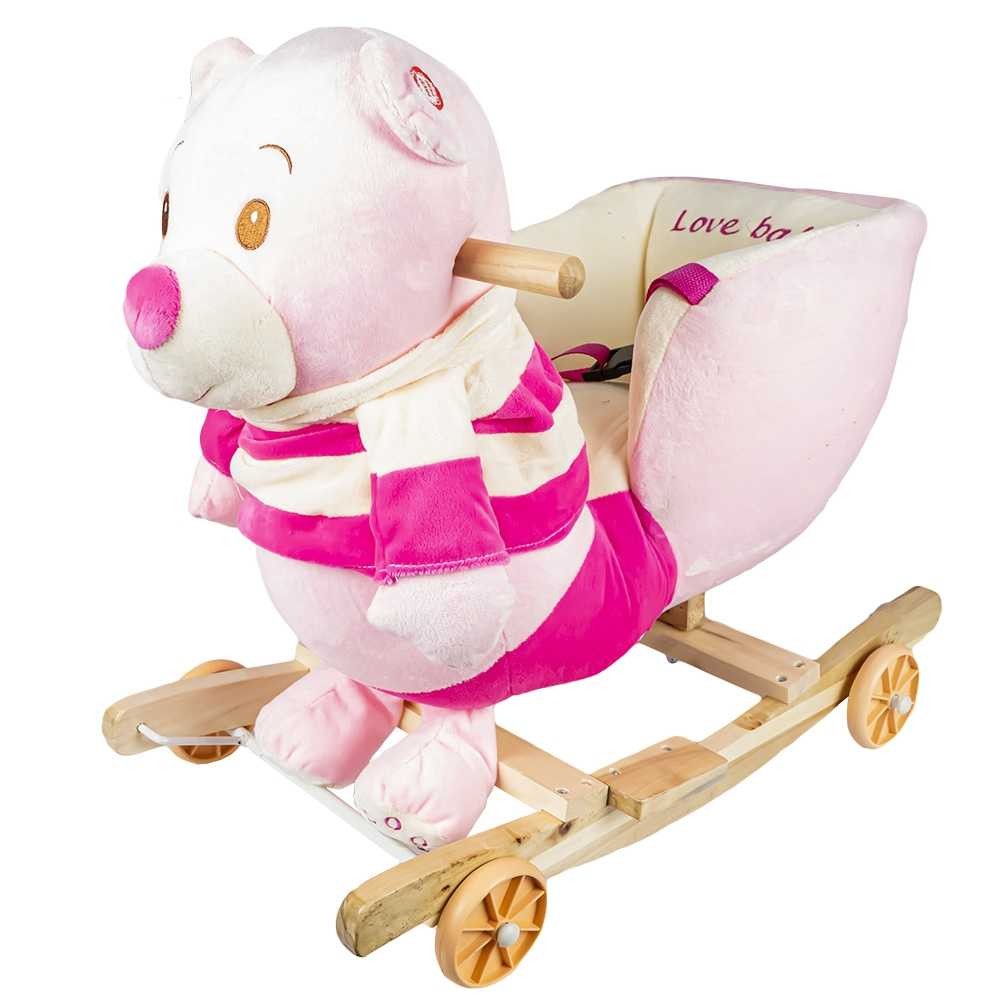 Balansoar pentru bebelusi, Ursulet, lemn + plus, cu rotile, roz, 55 cm RB-U01 217.647059