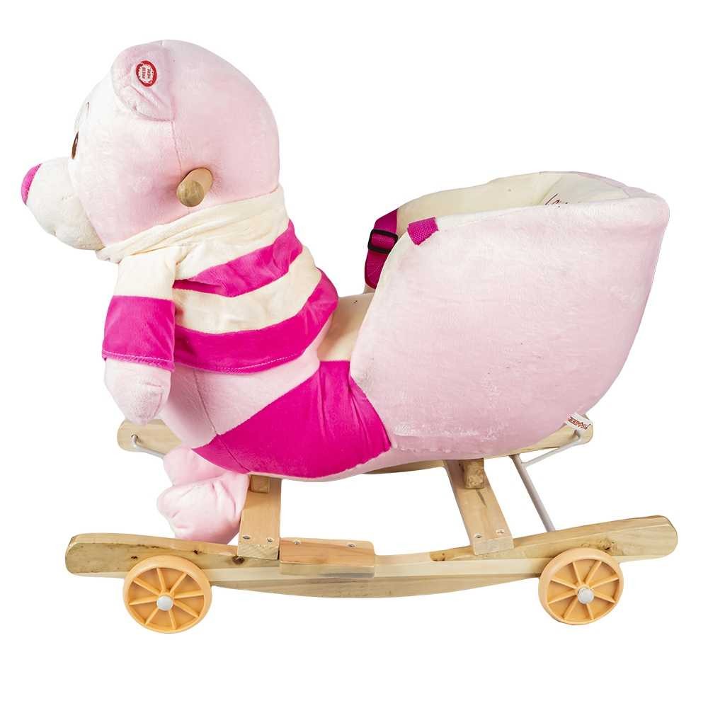 Balansoar pentru bebelusi, Ursulet, lemn + plus, cu rotile, roz, 55 cm RB-U01 217.647059