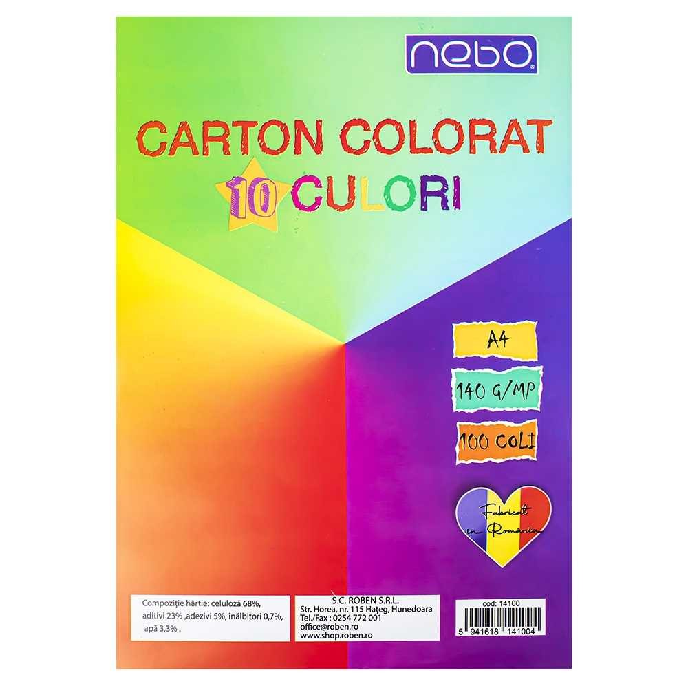Carton color A4, 10 culori, 140g, 100 coli/set - NEBO 14100 20.168067