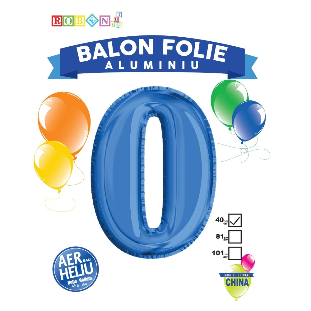 Balon, folie aluminiu, albastru, cifra 0, 40 cm 14064-0 0