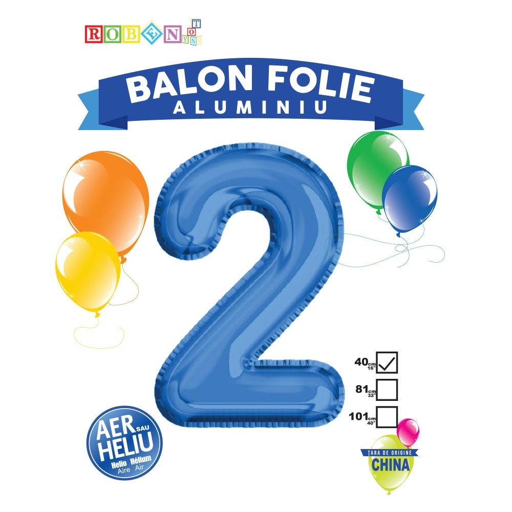 Balon, folie aluminiu, albastru, cifra 2, 40 cm 14064-2 2.521008