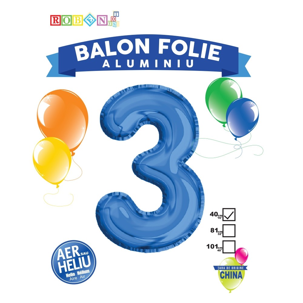 Balon, folie aluminiu, albastru, cifra 3, 40 cm 14064-3 2.521008