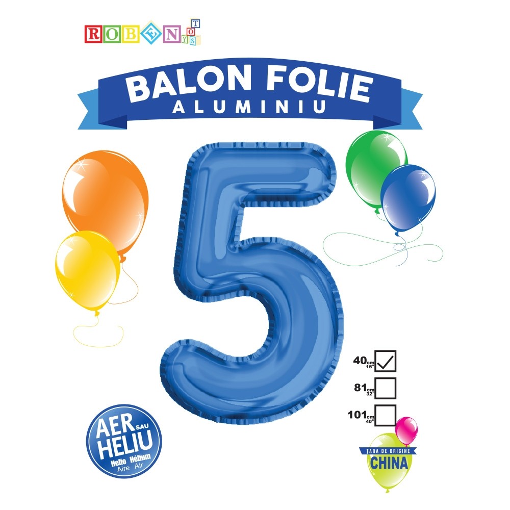 Balon, folie aluminiu, albastru, cifra 5, 40 cm 14064-5 2.521008