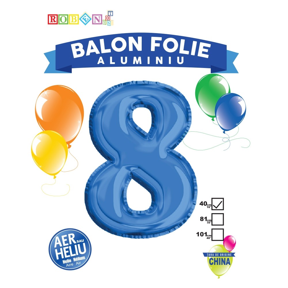 Balon, folie aluminiu, albastru, cifra 8, 40 cm 14064-8 2.521008